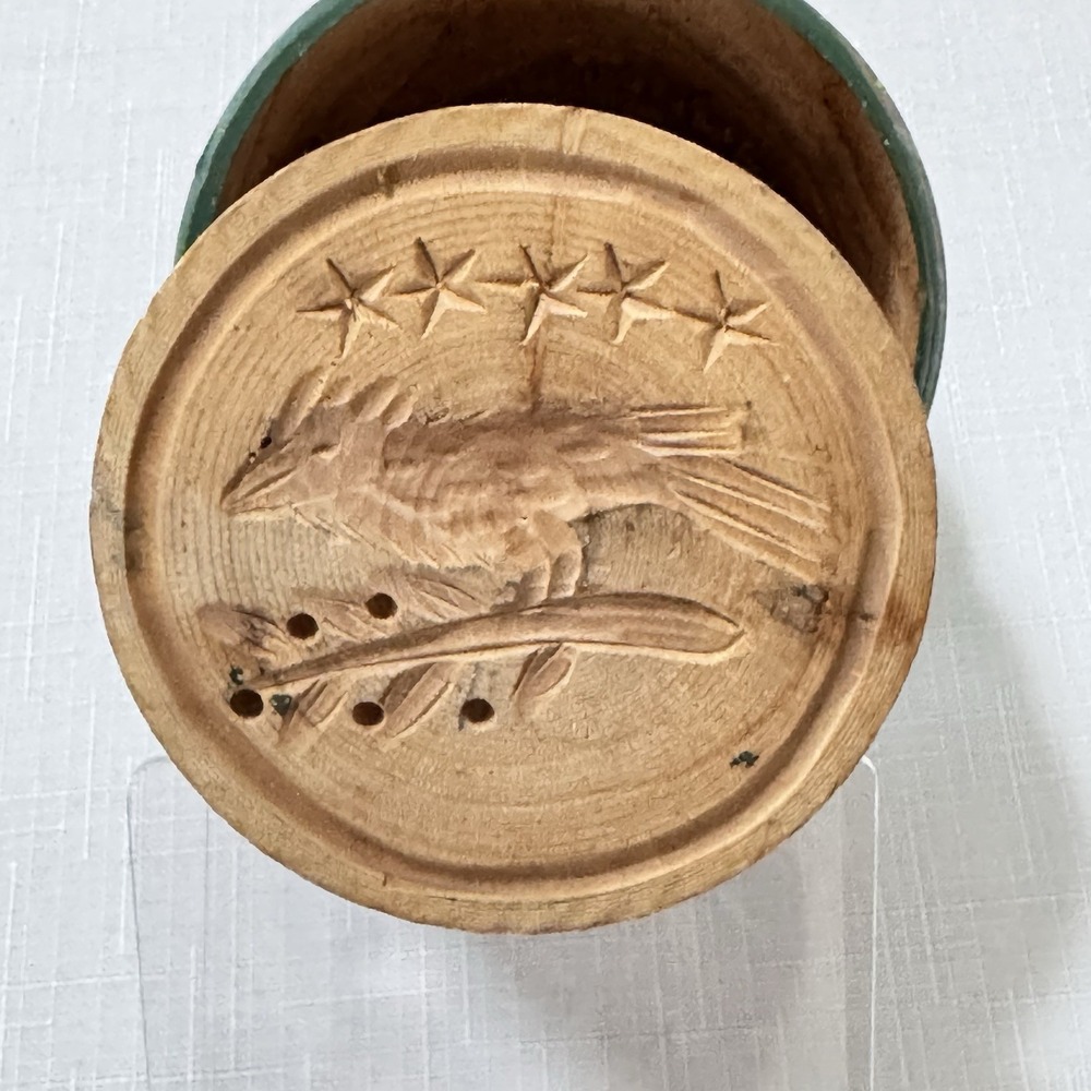 Vtg Antique Wooden‎ Butter Mold Press Folk Art Hand Painted Barn Scene Primitive - Picture 4 of 7